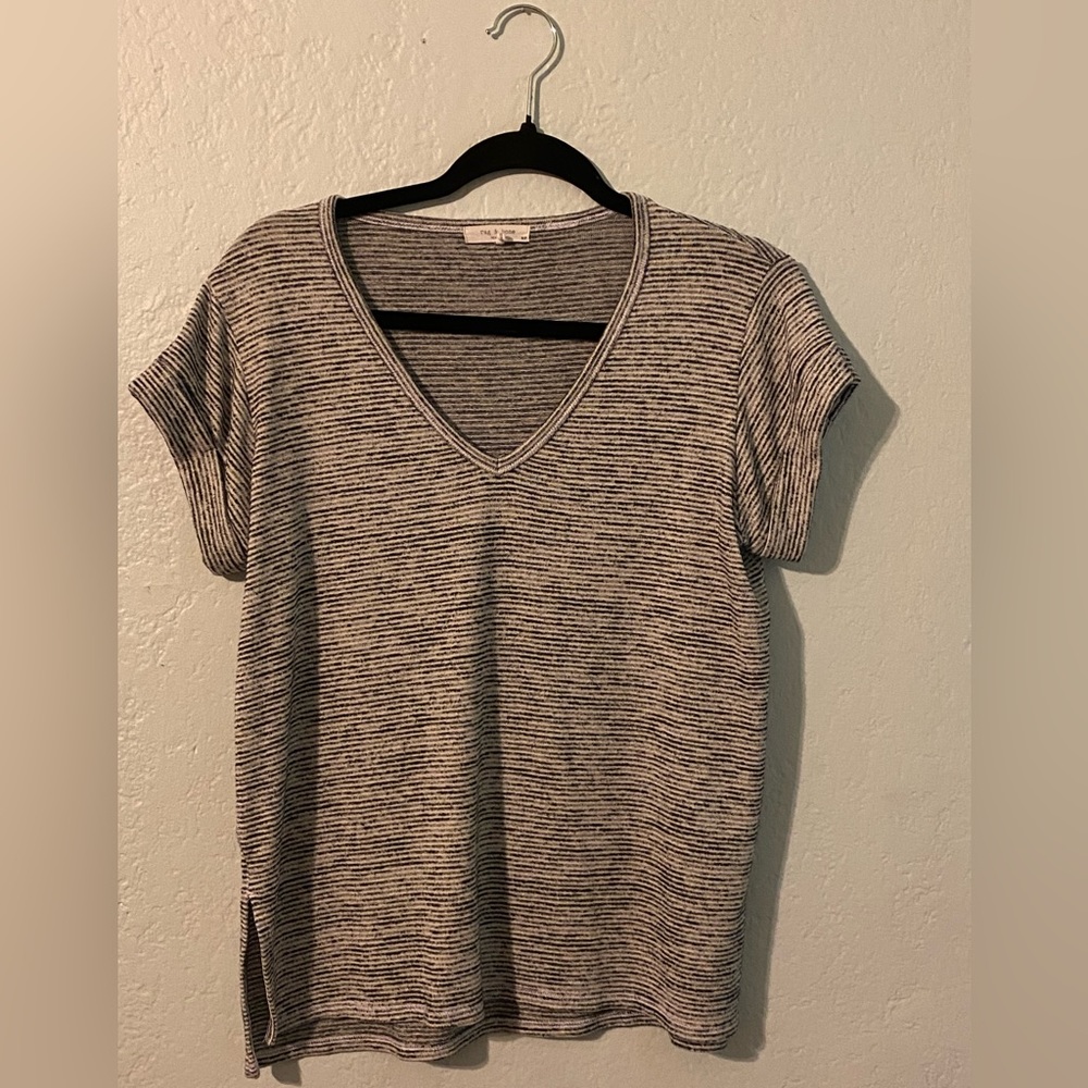 Rag & Bone The Knit V-Neck Striped Tee